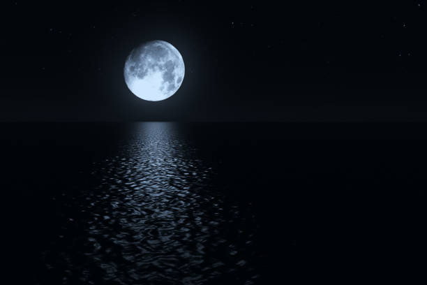 istock Moonlight path with low fool moon above the sea realistic 3d illustration 870477976