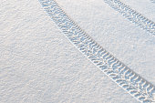 Car tire tracks in fresh snow