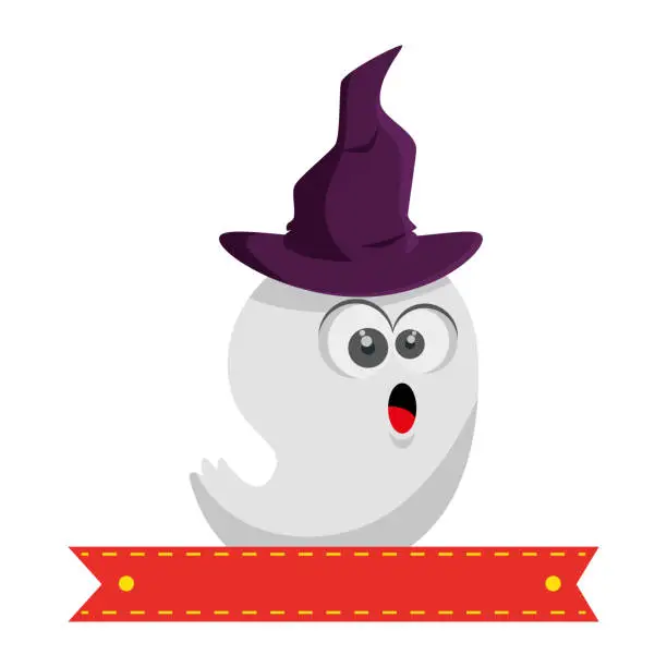 Vector illustration of ghost with witch hat character