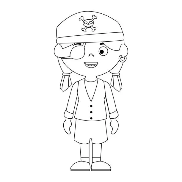 Vector illustration of little kid disguised as a pirate