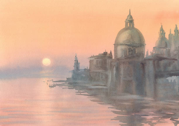 istock Venice silhouette in the morning mist watercolor 870490008