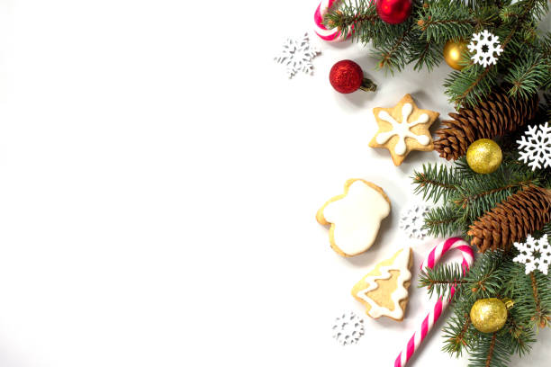 istock Christmas background gingerbread, stars, Christmas tree and decorations isolated on white background. 870495394
