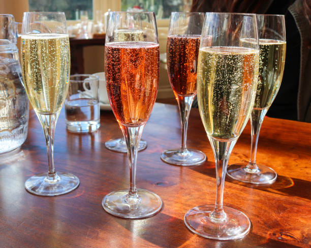 Flight of Champagne in Several Colors stock photo