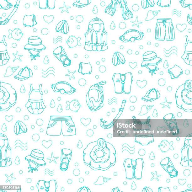 Vector Seamless Pattern Of Swimming Goods For Kids Stock Illustration - Download Image Now