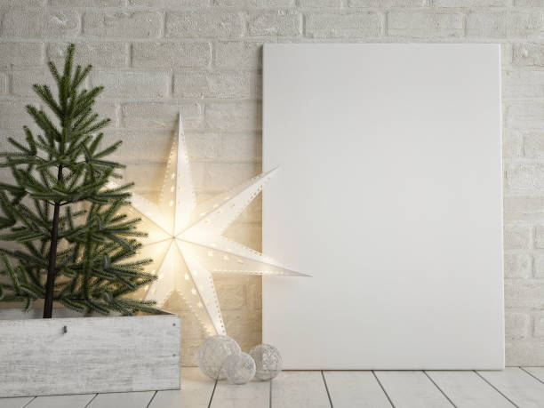 Mock up poster, Christmas tree and light star decoration