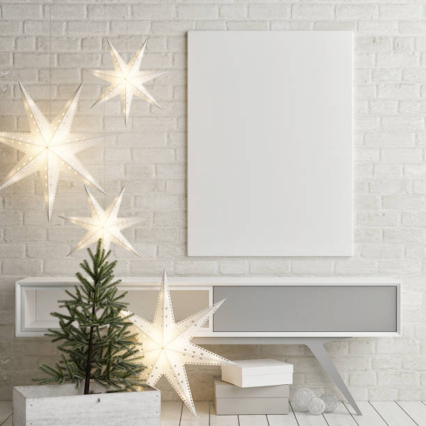 Mock up poster on table, Christmas decoration