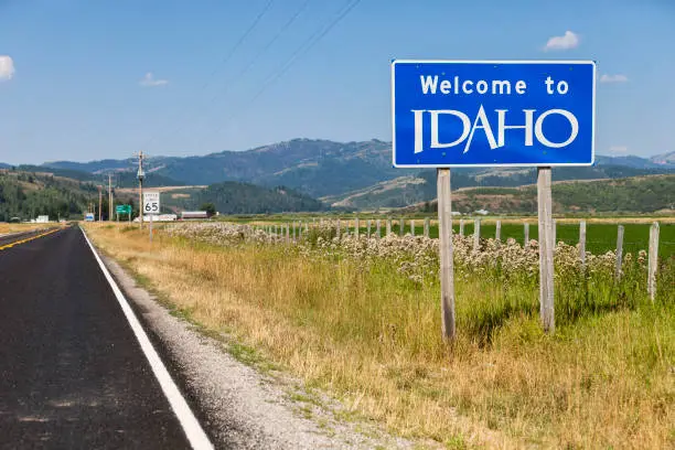 Welcome to Idaho road sign, USA.