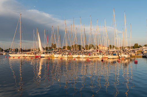 Magical light a summer evening in Borgholm harbor at the swedish island Oland in the Baltic Sea