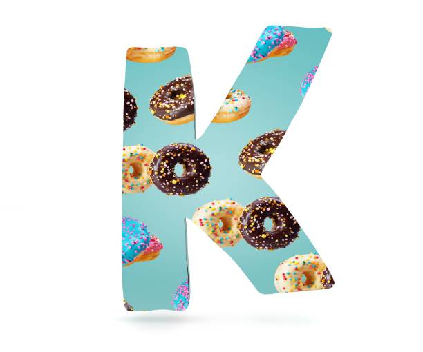 istock 3D decorative Alphabet, capital letter K used pattern of donuts 870527890