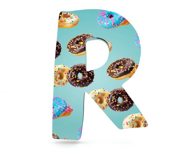 istock 3D decorative Alphabet, capital letter R used pattern of donuts 870528038