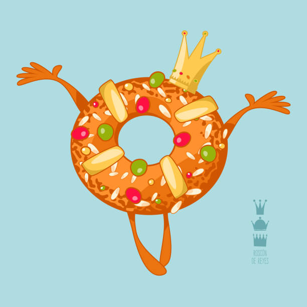ilustrações de stock, clip art, desenhos animados e ícones de roscon de reyes (king’s cake). spanish traditional christmas pastry. - bolo rei