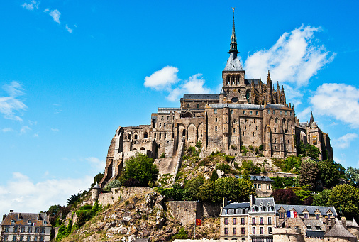 A view of the monastery at Mont St Michel in Normandy, France.