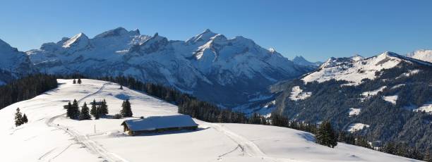istock Mountain range seen from mount Hohe Wispile, Switzerland. Winter scene near Gstaad. 870538434