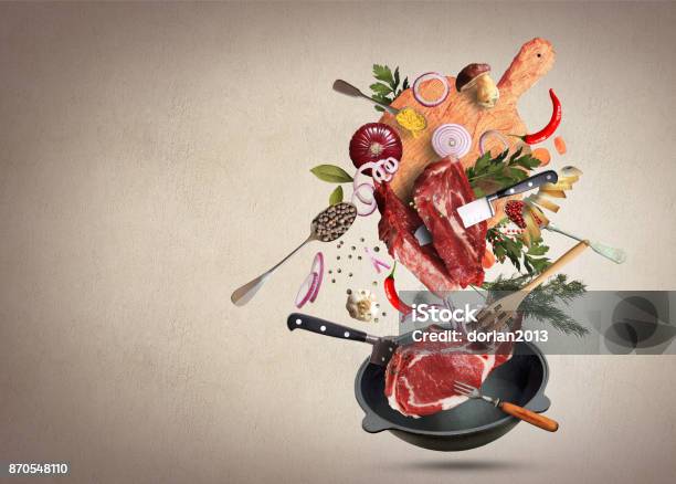 Meat And Beef Stock Photo - Download Image Now - Creativity, Kitchen, Food