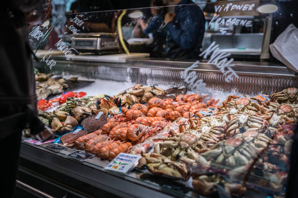 Fish market in Bergen stock photo