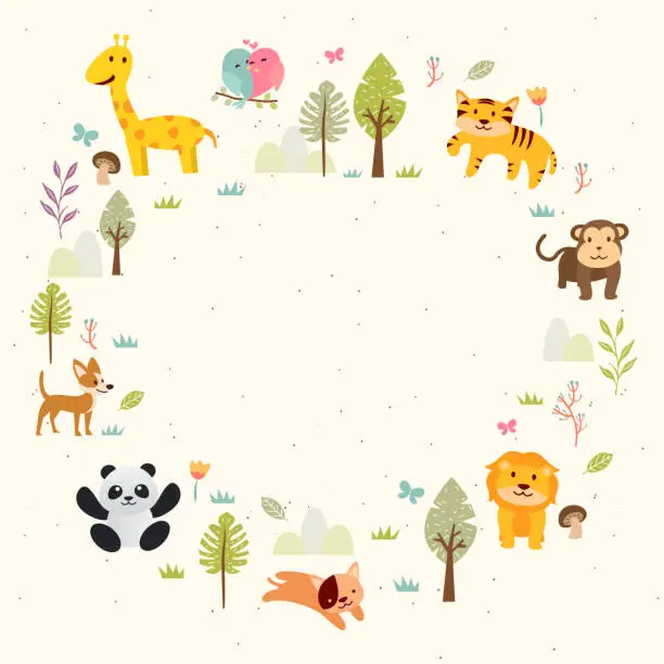 Vector illustration of Modern Wild Animal Theme Copy Space Card Illustration