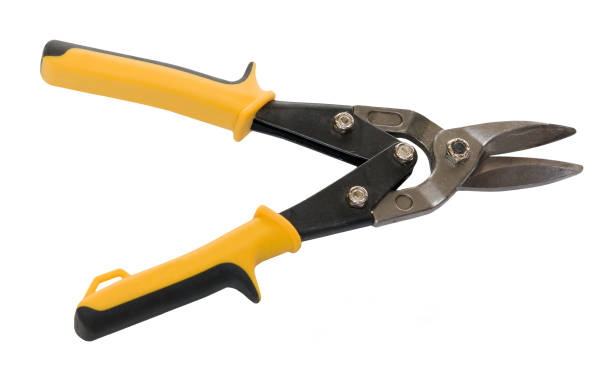 istock Yellow scissors metal isolated on white background 870555924