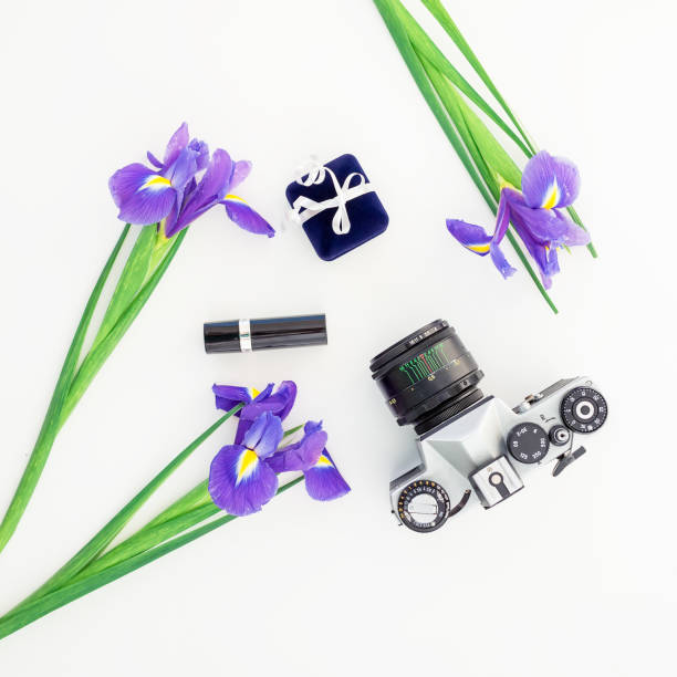 istock Flowers and women's accessories. Flat lay, Top view 870556068