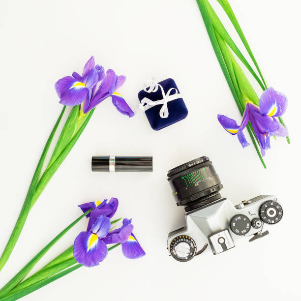istock Flowers and women's accessories. Flat lay, Top view 870556082