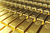 Stack close-up Gold Bars, weight of Gold Bars 1000 grams Concept of wealth and reserve. Concept of success in business and finance, 3d rendering