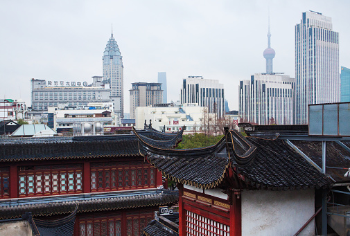 People at Yuyuan Market in Old City of Shanghai, China. The market grew up around Yuyuan Gardens and City God Temple in 19th century during the Qing Dynasty.