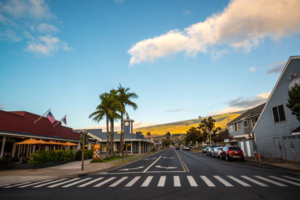 ラハイナのダウンタウン、マウイ島、ハワイ、アメリカ合衆国 - lahaina ストックフォトと画像