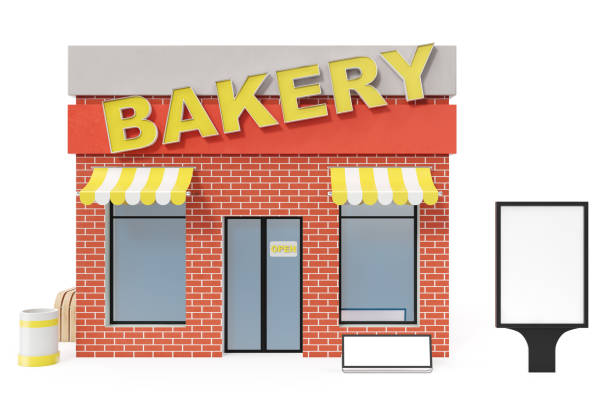 istock Bakery Store with copy space board isolated on white background. Modern shop buildings, store facades. Exterior market. Exterior facade store building, 3D rendering 870579368