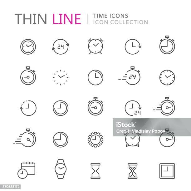 Vetores de Coleção De Ícones De Linha Fina De Tempo E Relógio e mais imagens de Ícone de Computador