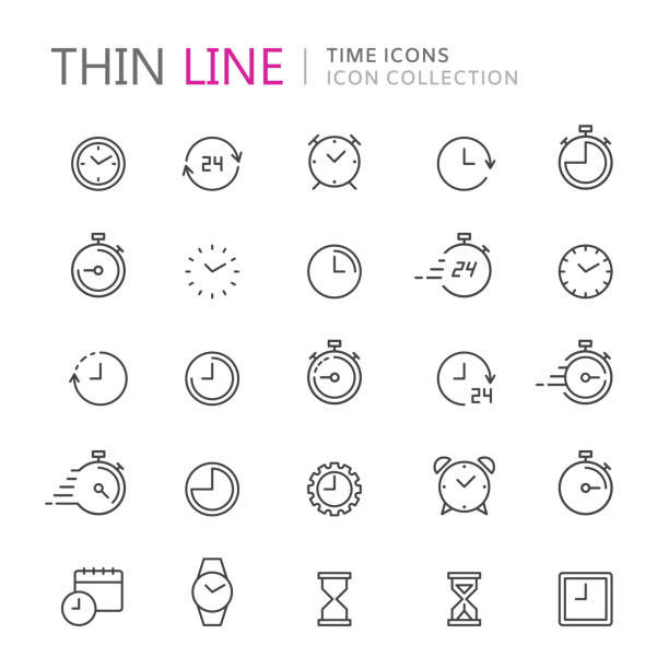 Collection of time and clock thin line icons. Collection of time and clock thin line icons. Vector eps10 24 hrs stock illustrations