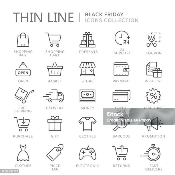 Collection Of Shopping Thin Line Icons Stock Illustration - Download Image Now - Icon Symbol, Shopping, Store