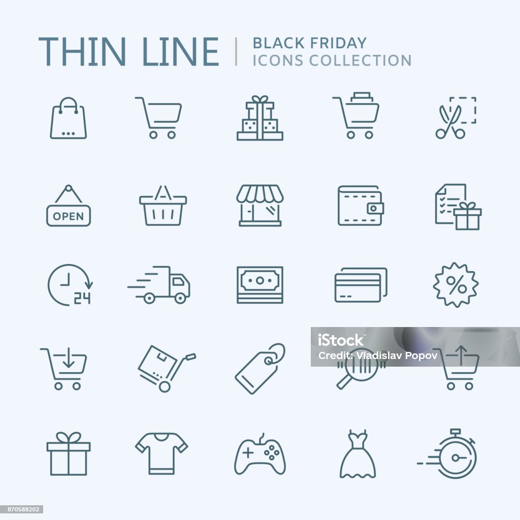 Collection of shopping thin line icons Collection of shopping thin line icons. Vector eps10 Icon Symbol stock vector