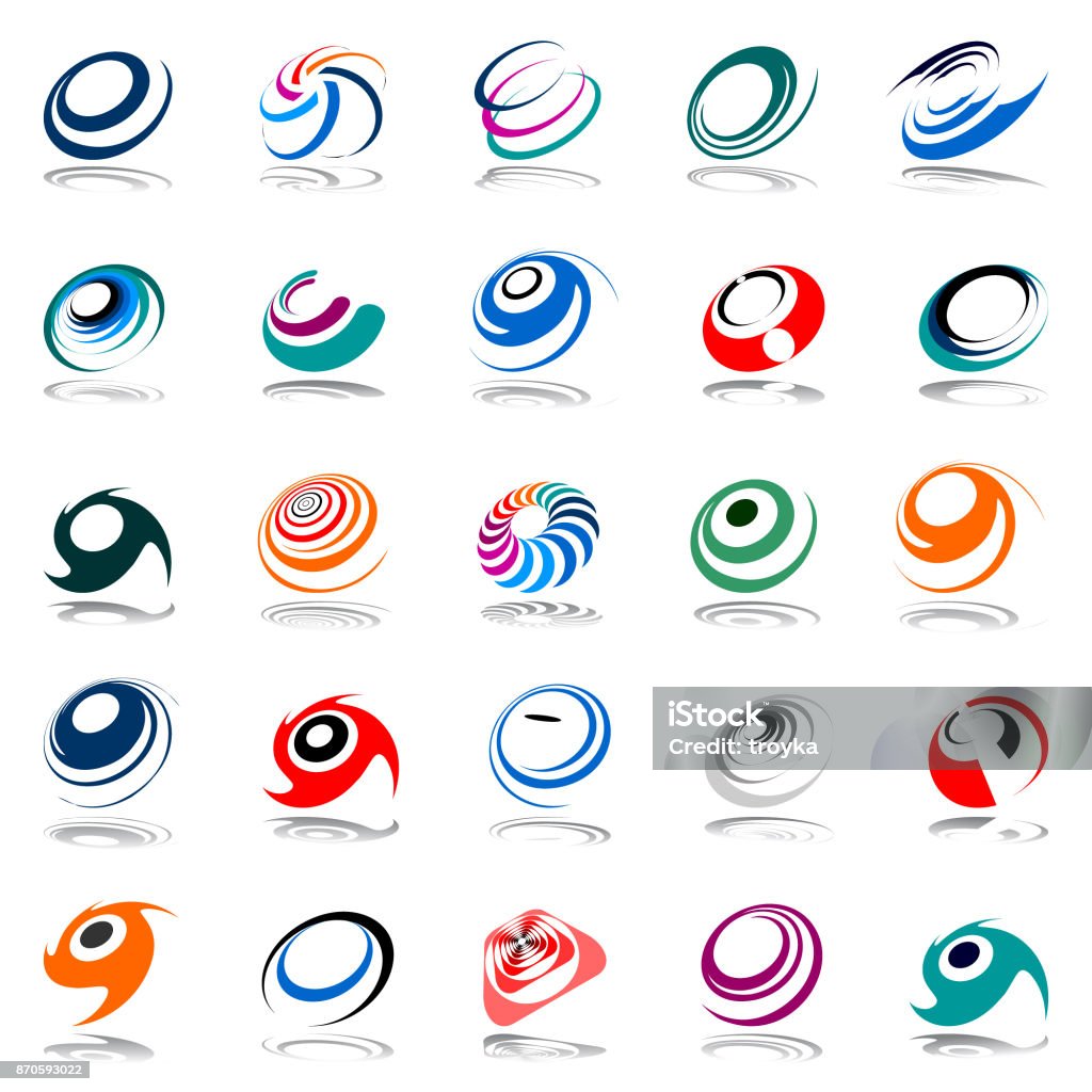 Movimiento espiral y rotación. Conjunto de elementos de diseño. - arte vectorial de Logotipo libre de derechos
