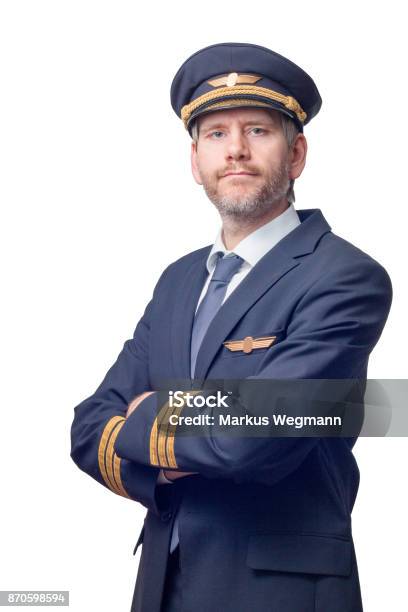 Pilot With Crossed Arms Stock Photo - Download Image Now - Pilot, Cut Out, Airplane