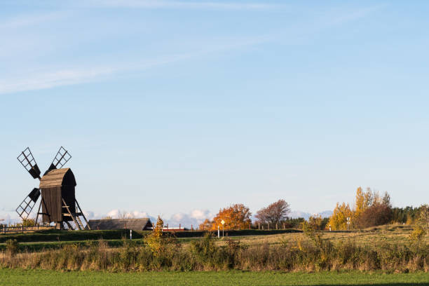 Old wooden windmill in a fall season colored landscape at the swedish island Oland