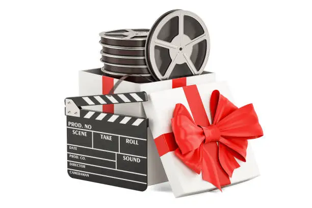 Photo of Film gift concept, 3D rendering isolated on white background