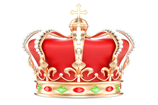 Golden Crown closeup, 3D rendering isolated on white background