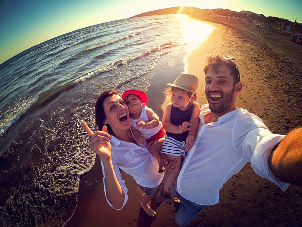 istock Family taking selfie on the beach 870603006