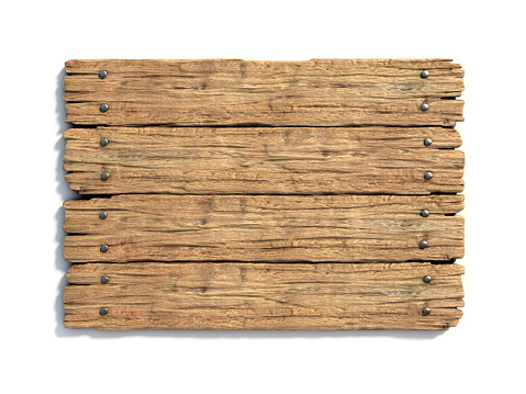 Wooden medieval sign board  isolated on white 3d rendering