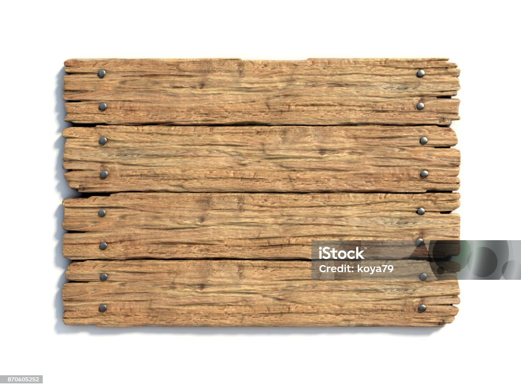 Wooden medieval sign board  isolated on white 3d rendering Plank - Timber Stock Photo