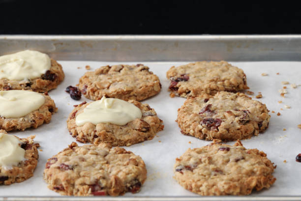 Oatmeal Cranberry Cookies On A Baking Sheet