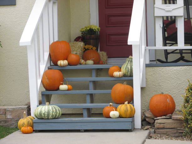 istock Pumpkins on a porch 870609816