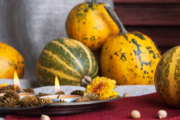 istock Pumpkins on wooden background 870619324