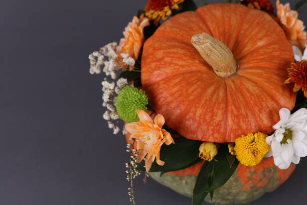 Pumpkin floral arrangement, autumn home decor, fall decorating ideas