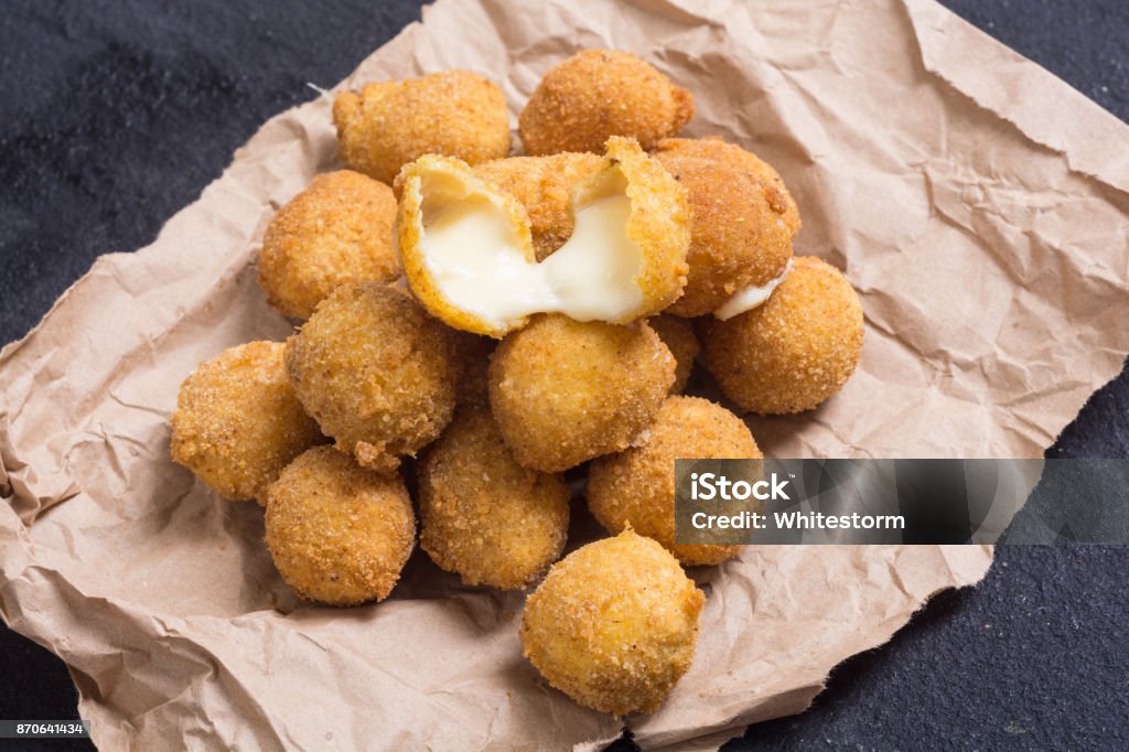 Fried breaded cheese Fried breaded cheese balls with sauces Mozzarella Stock Photo