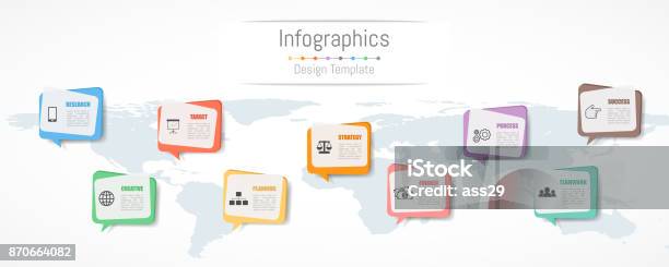 Infographic Design For Your Business Data With 9 Options Parts Steps Timelines Or Processes Communication Network Concept Vector Illustration World Map Of This Image Furnished By Nasa Stock Illustration - Download Image Now