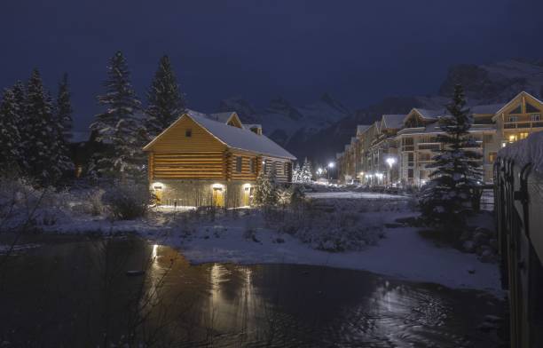 istock Spring Creek Mountain Village in Canmore on cold snowy winter night 870664274