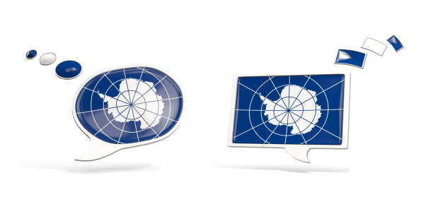 Antarctic Treaty System flag. Waving banner collection. 3D illustration