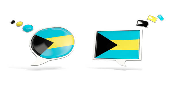Two chat icons with flag of bahamas. Round and square speech bubbles. 3D illustration