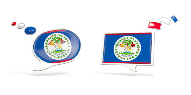 Two chat icons with flag of belize. Round and square speech bubbles. 3D illustration