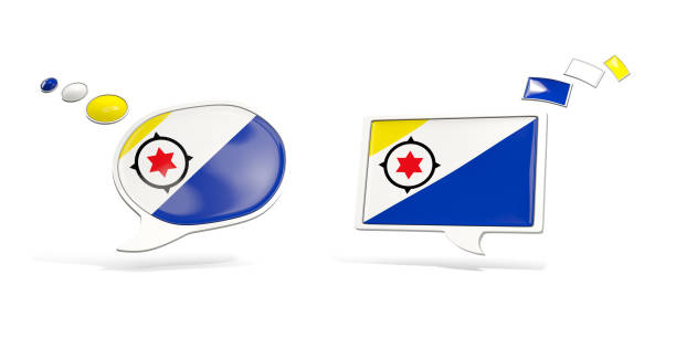 Two chat icons with flag of bonaire. Round and square speech bubbles. 3D illustration